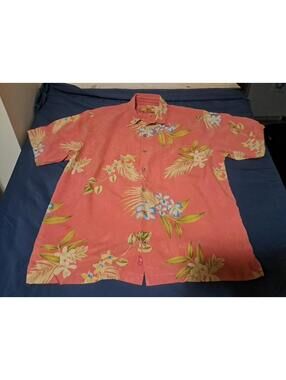 Tommy Bahama Men's Hawaiian Shirt 100% Silk Short Sleeve pink Floral Size Large
